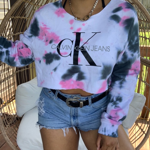 Calvin Klein Tops - Calvin Klein Custom Tie Dye Cropped Sweatshirt